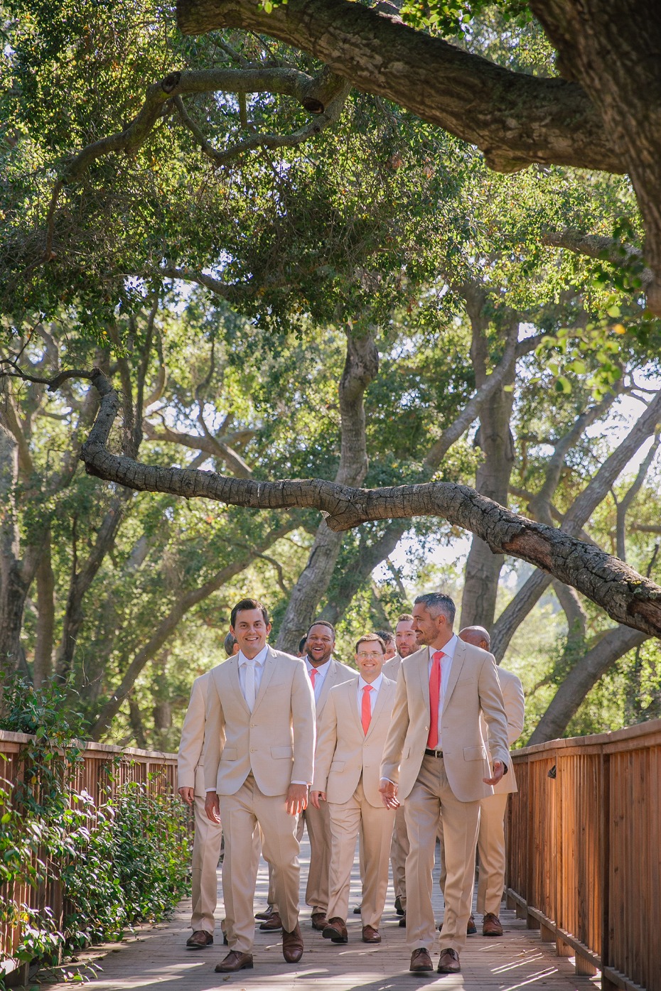 Tan suits with bright ties