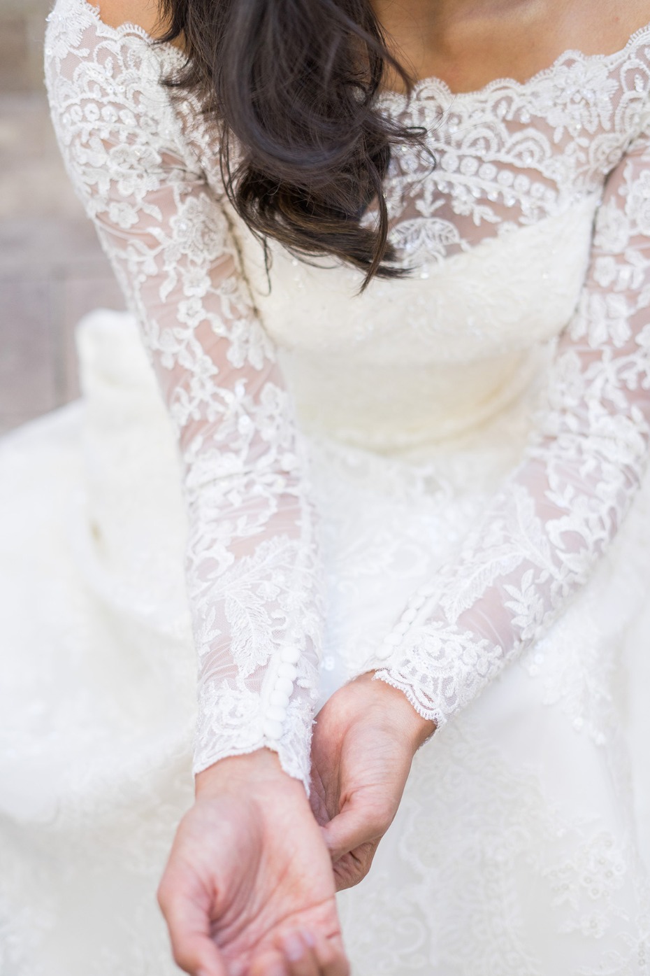 Oleg Cassini Exclusively for Davidâs Bridal Off-the-Shoulder Lace A-Line Wedding Dress, $1,358