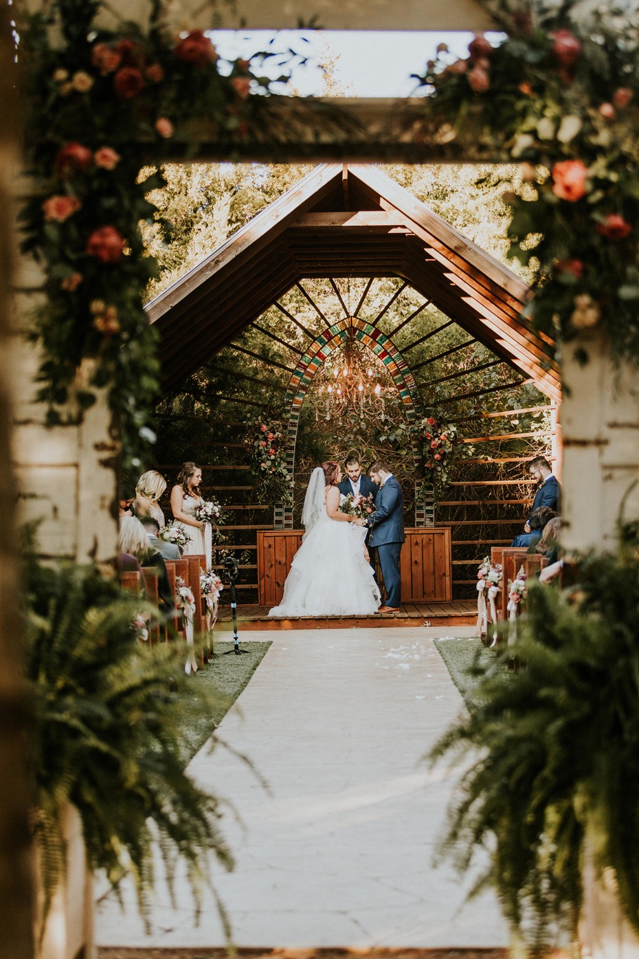 Bride and groom at beautiful outdoor wedding ceremony
