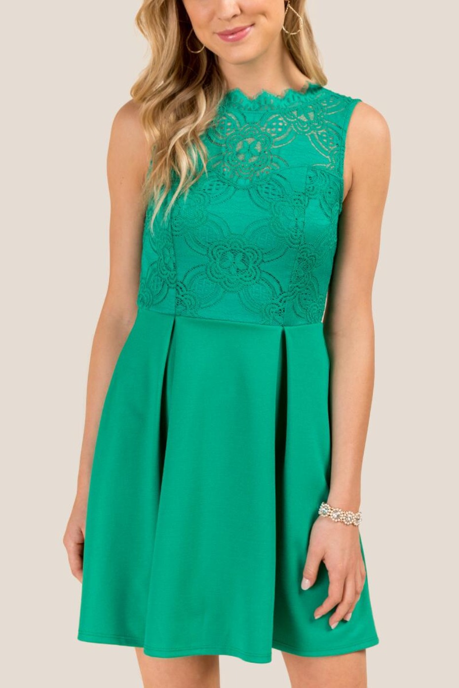 Francesca's Pleated A-line Dress in Jade