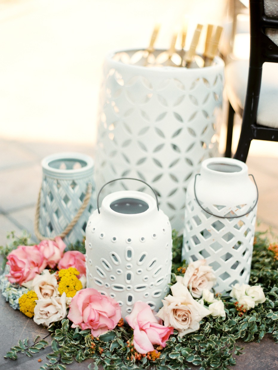 white ceramic wedding lanterns