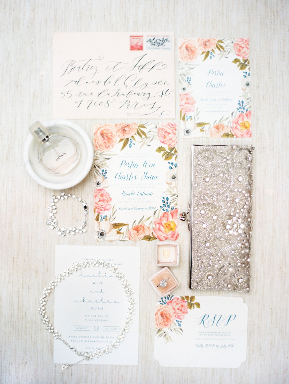romantic floral accented wedding invitations