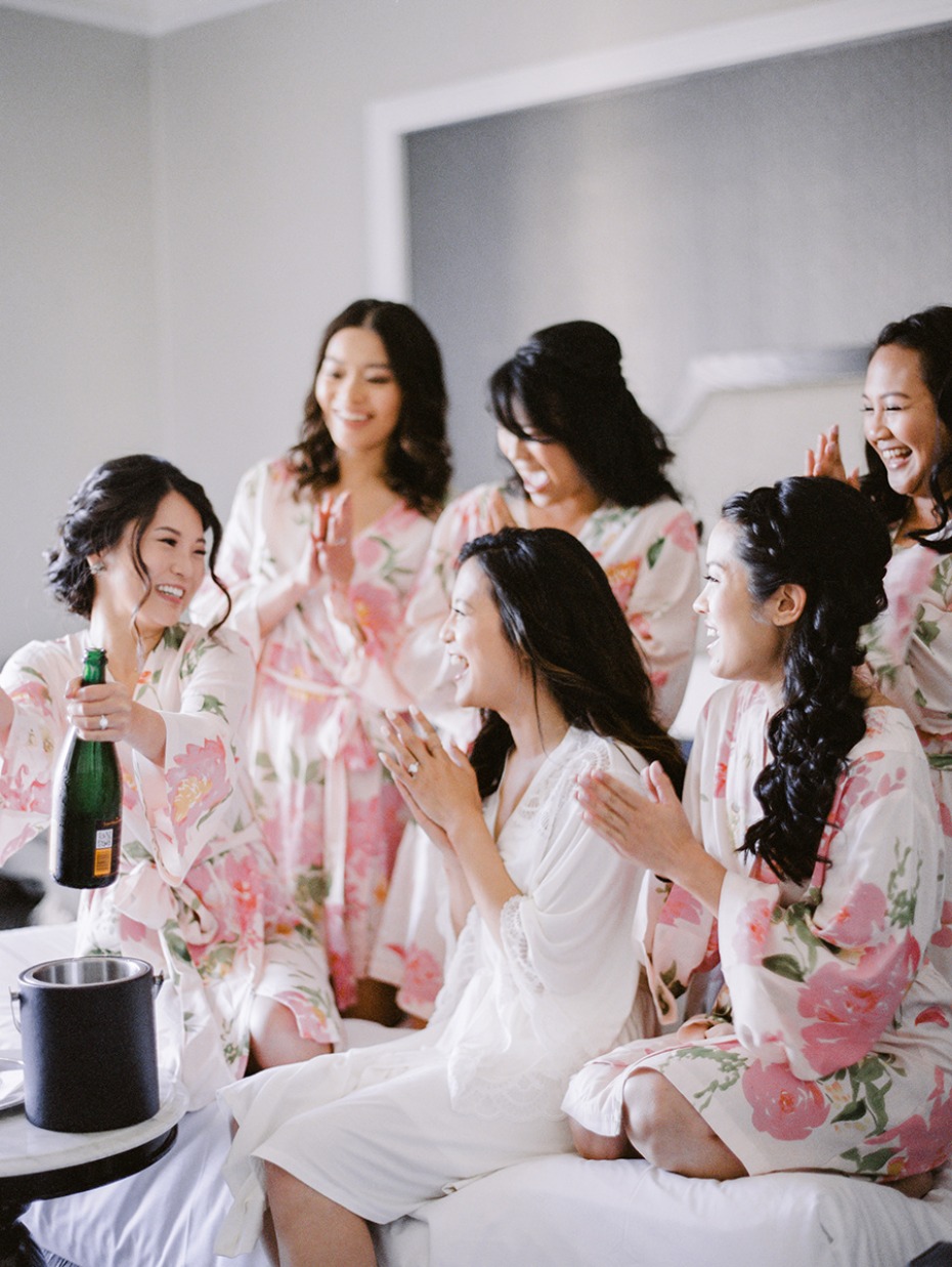 floral bridesmaid getting ready robes