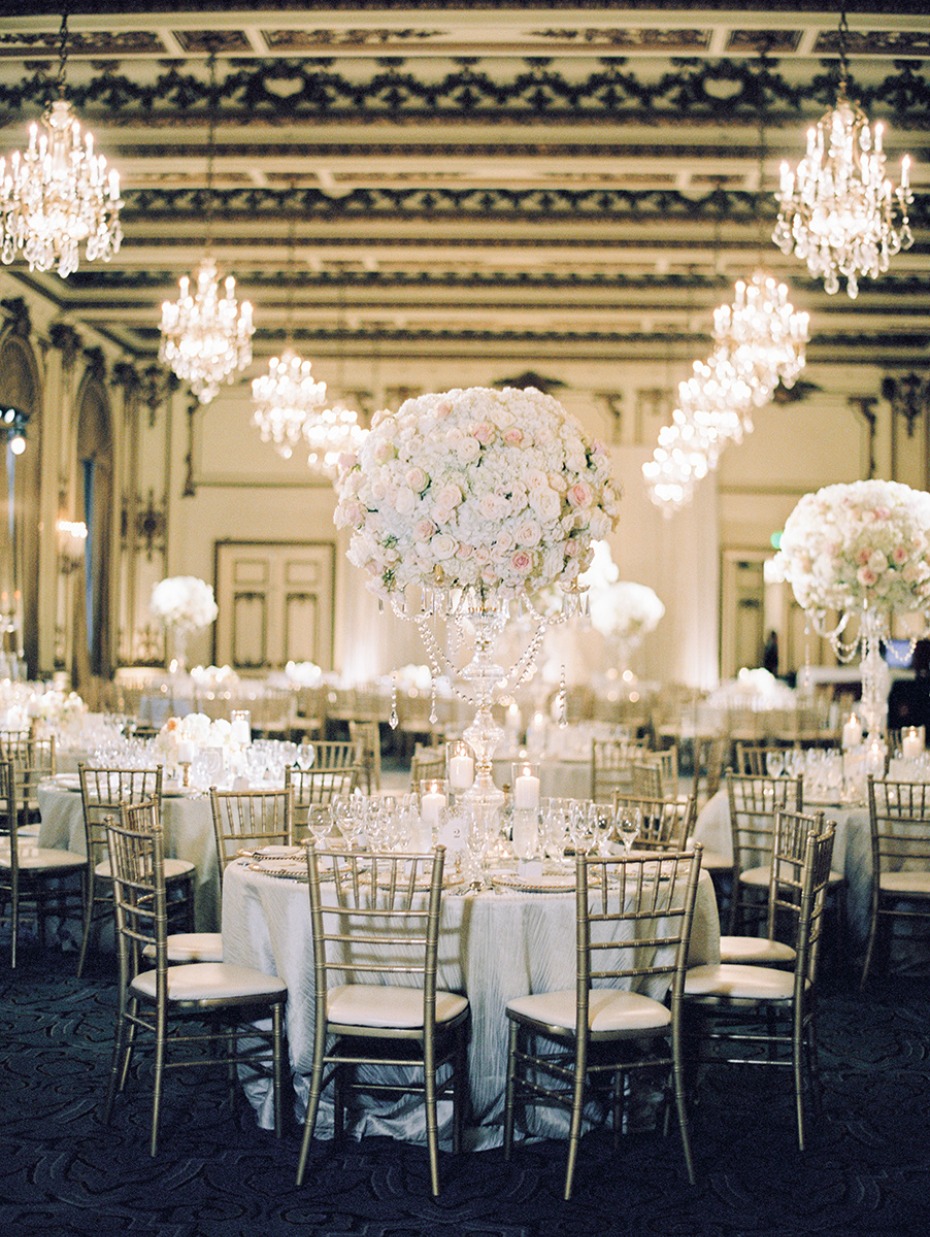 the gold room ballroom glam white and gold reception