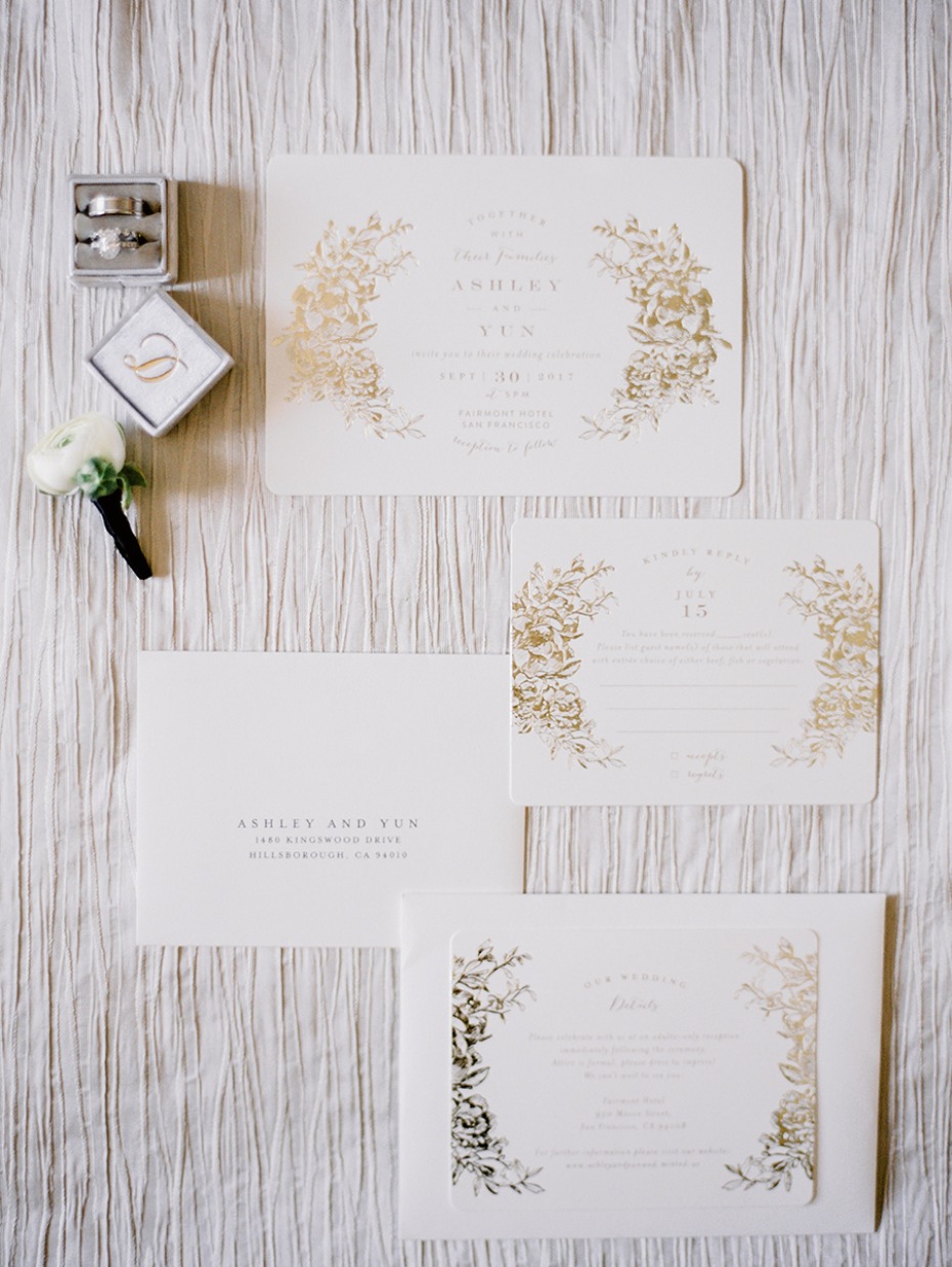 glam gold and white wedding invitations