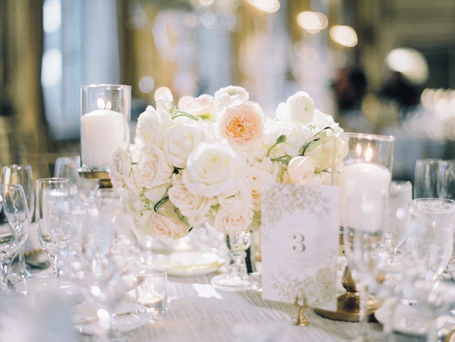 white and gold glam wedding table