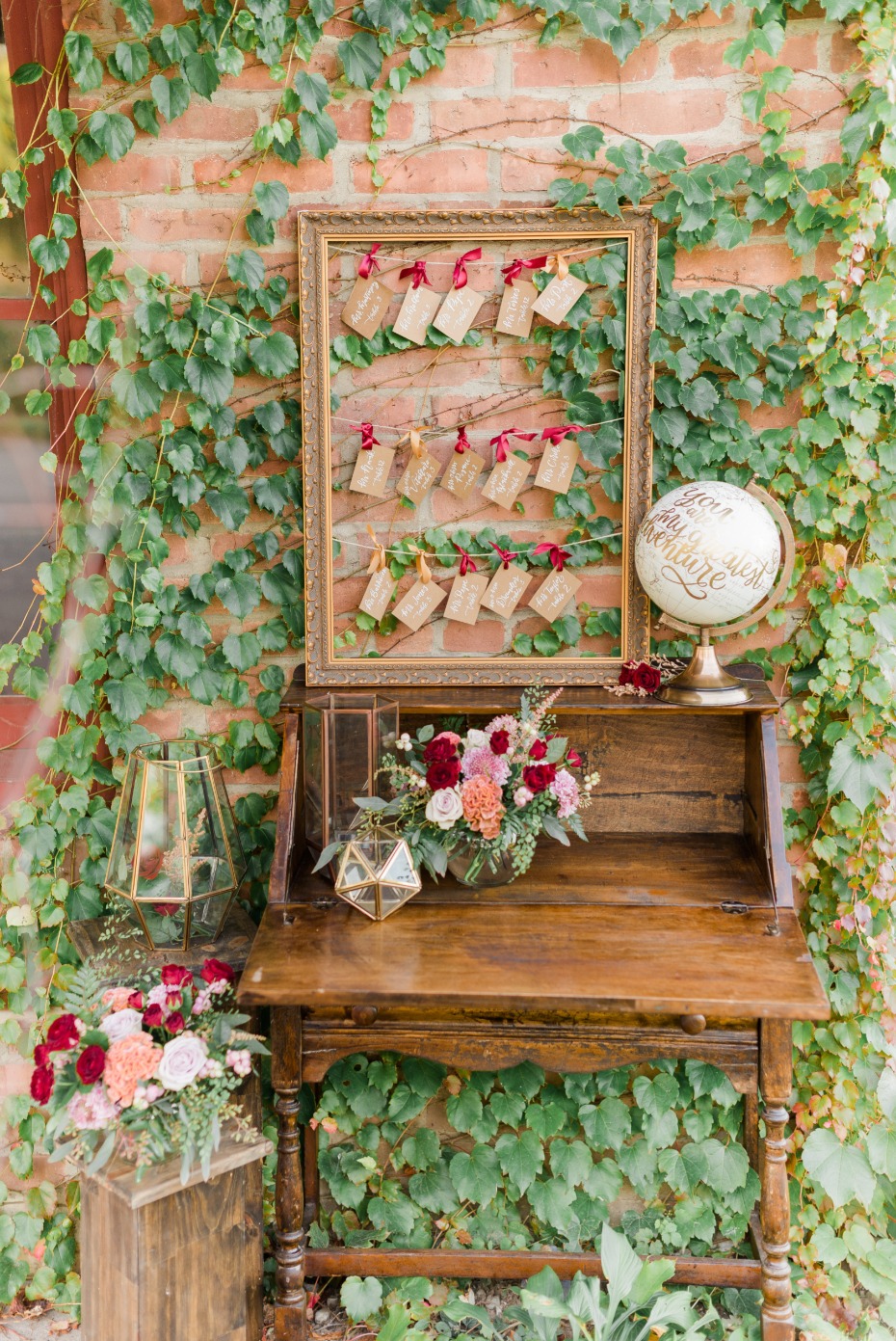 Vintage and Romantic Fall inspired escort card display