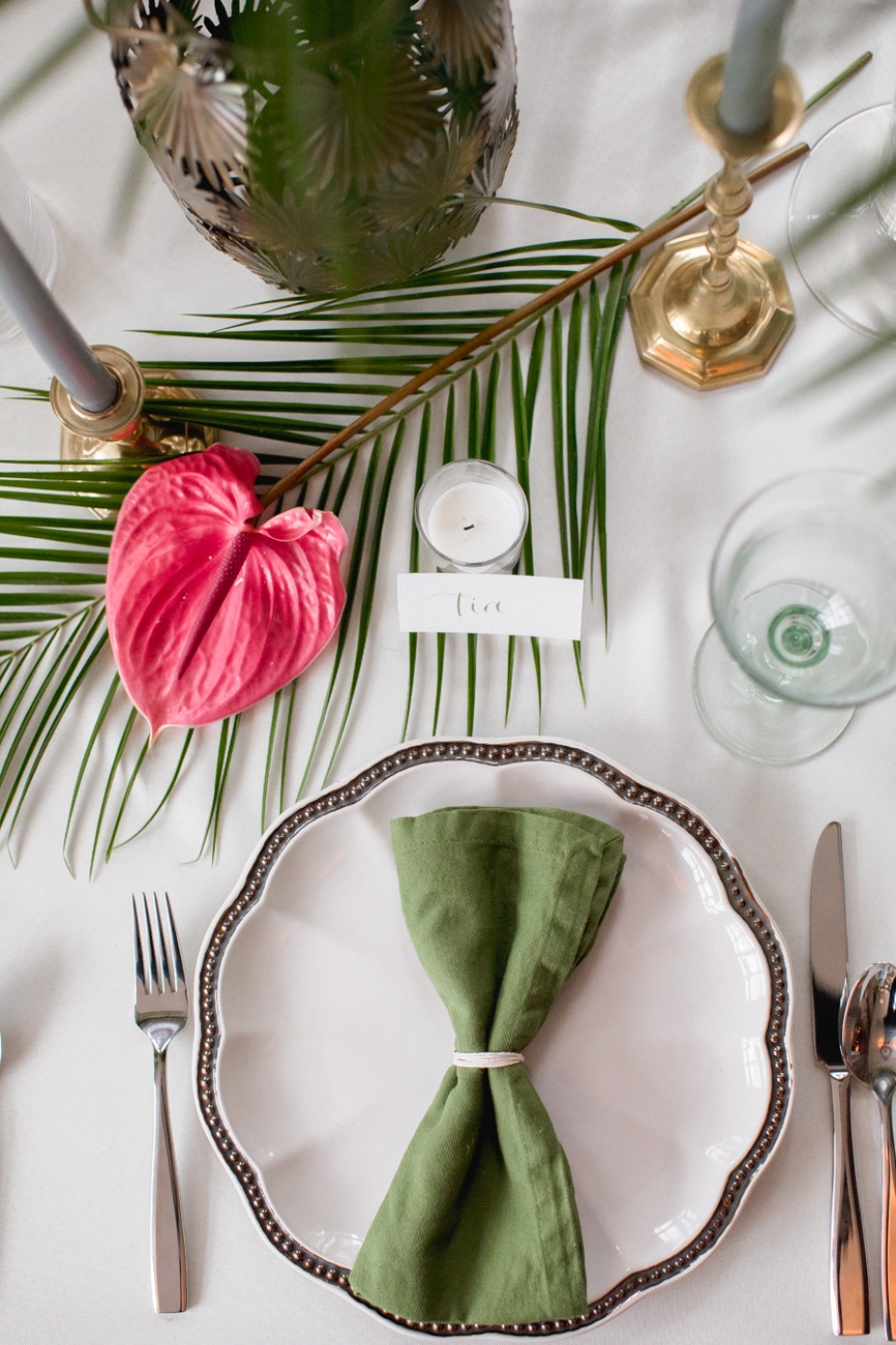 modern chic tropical wedding table