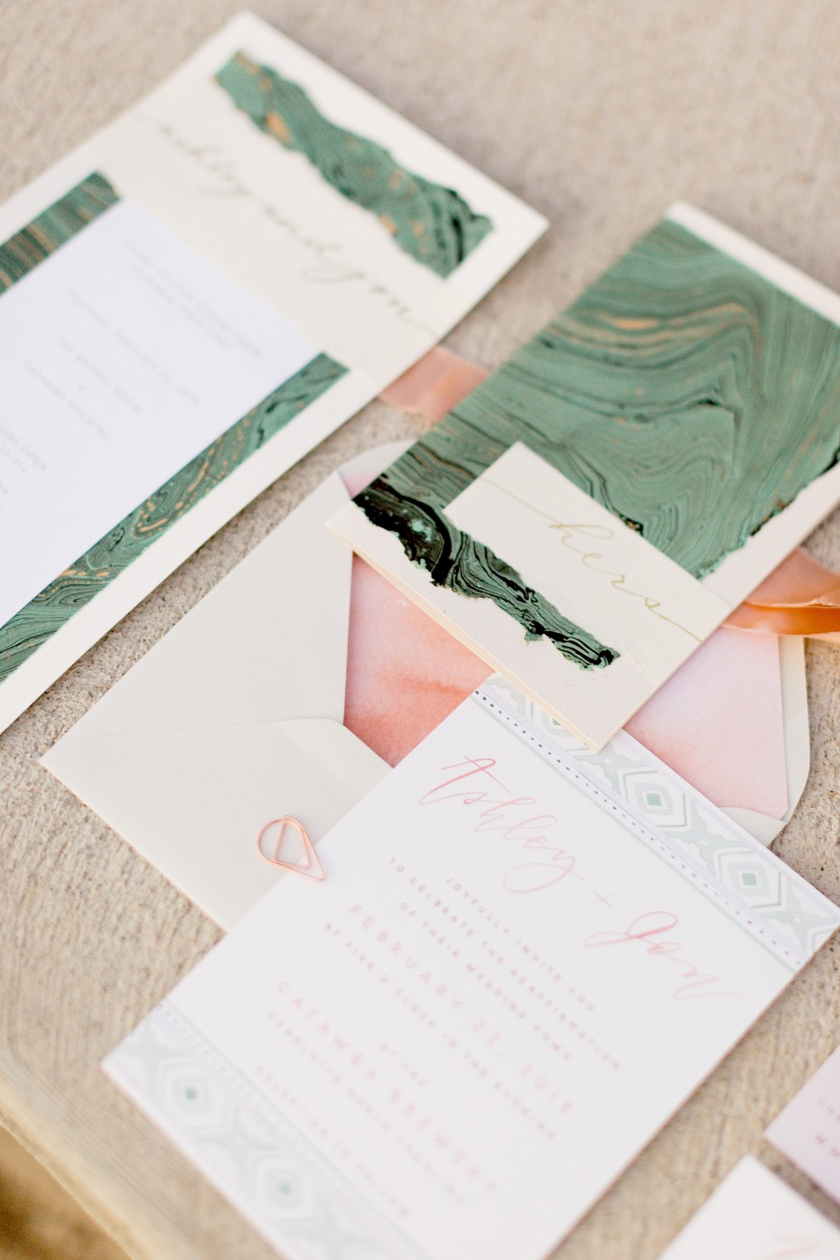 marbled wedding stationery