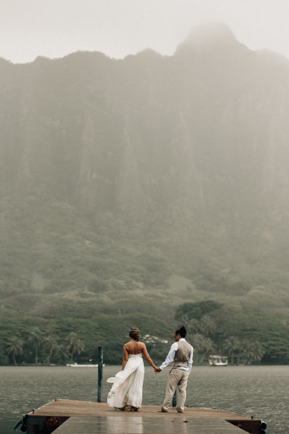 a bride and groom in Hawaii
