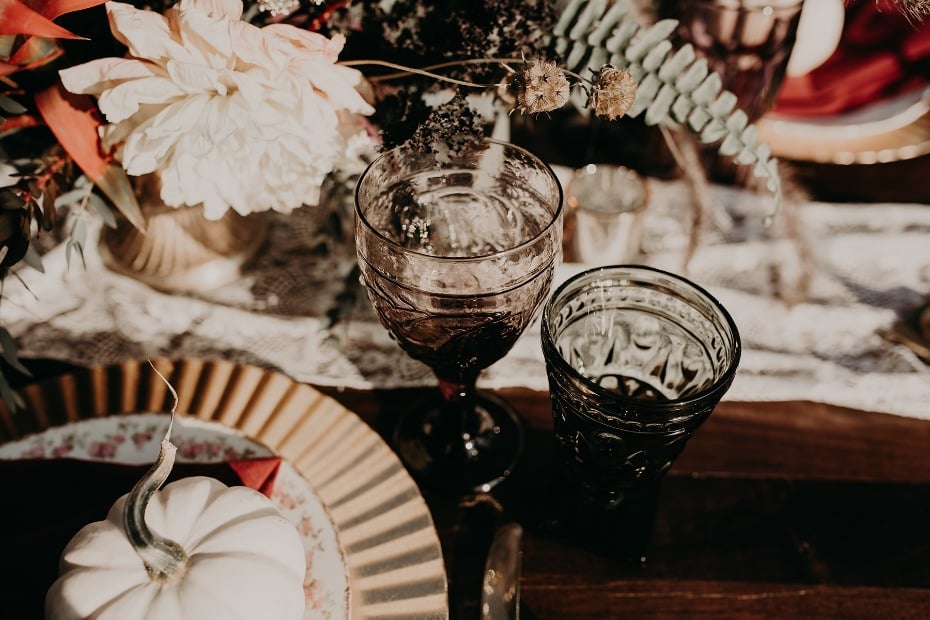 glass goblet wedding table decor