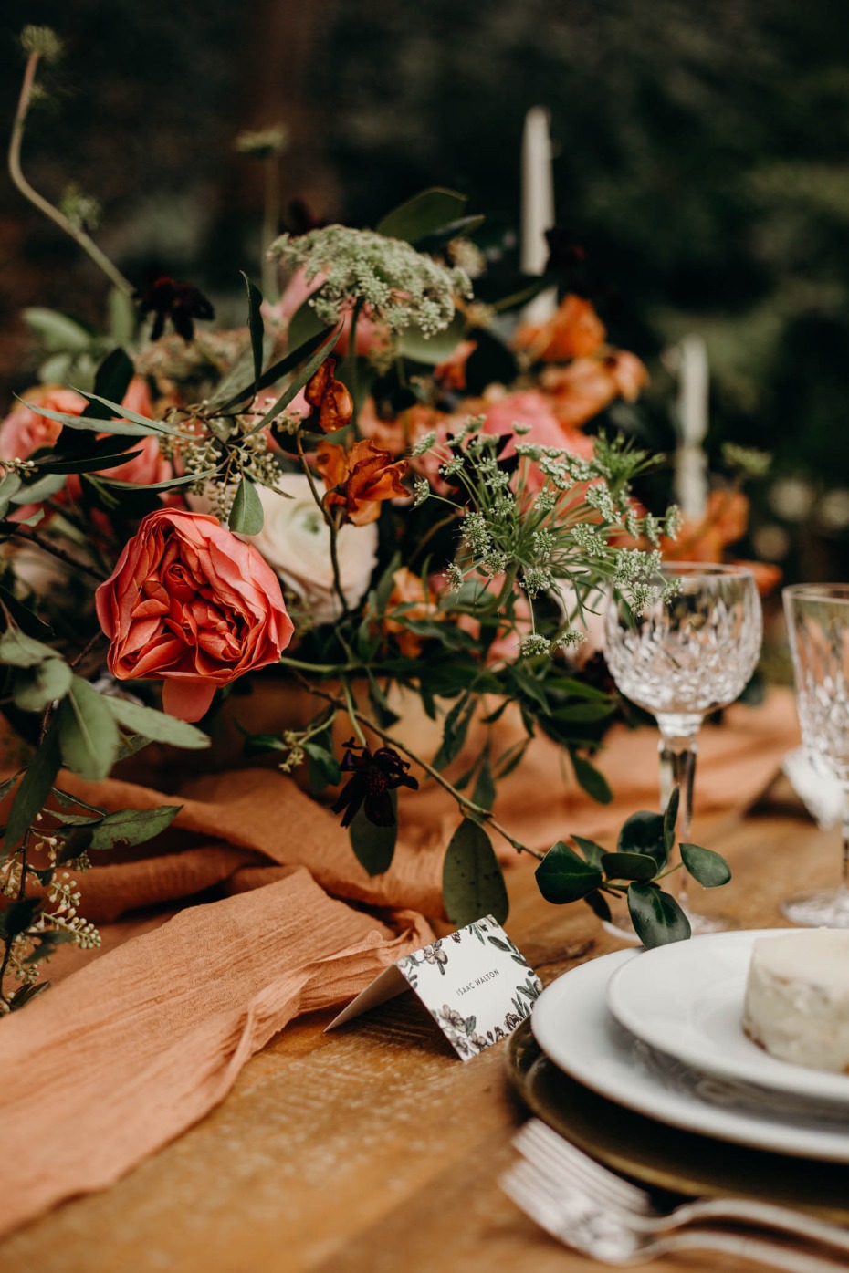 Elegant floral centerpiece on a wedding reception table