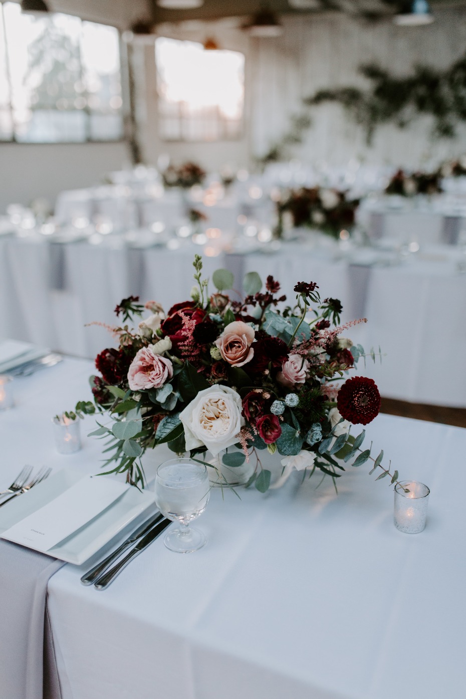 Blush and burgundy centerpieces
