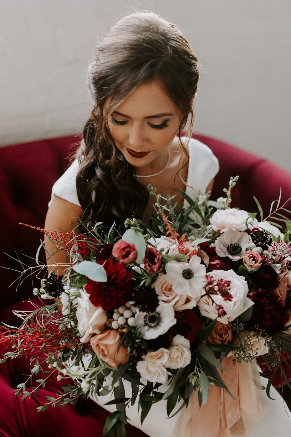 Blush and burgundy wedding bouquet