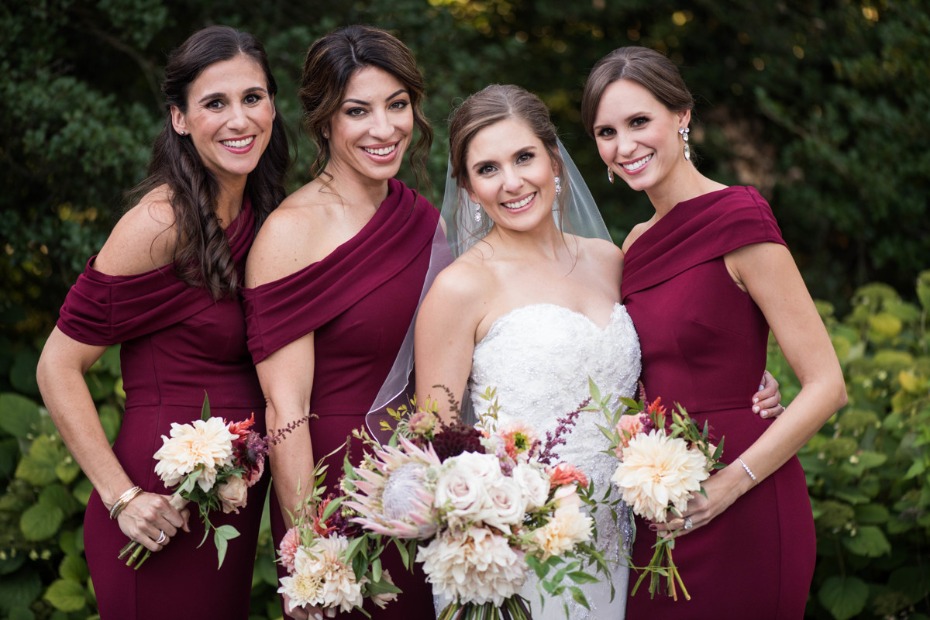 Bridesmaids in burgundy