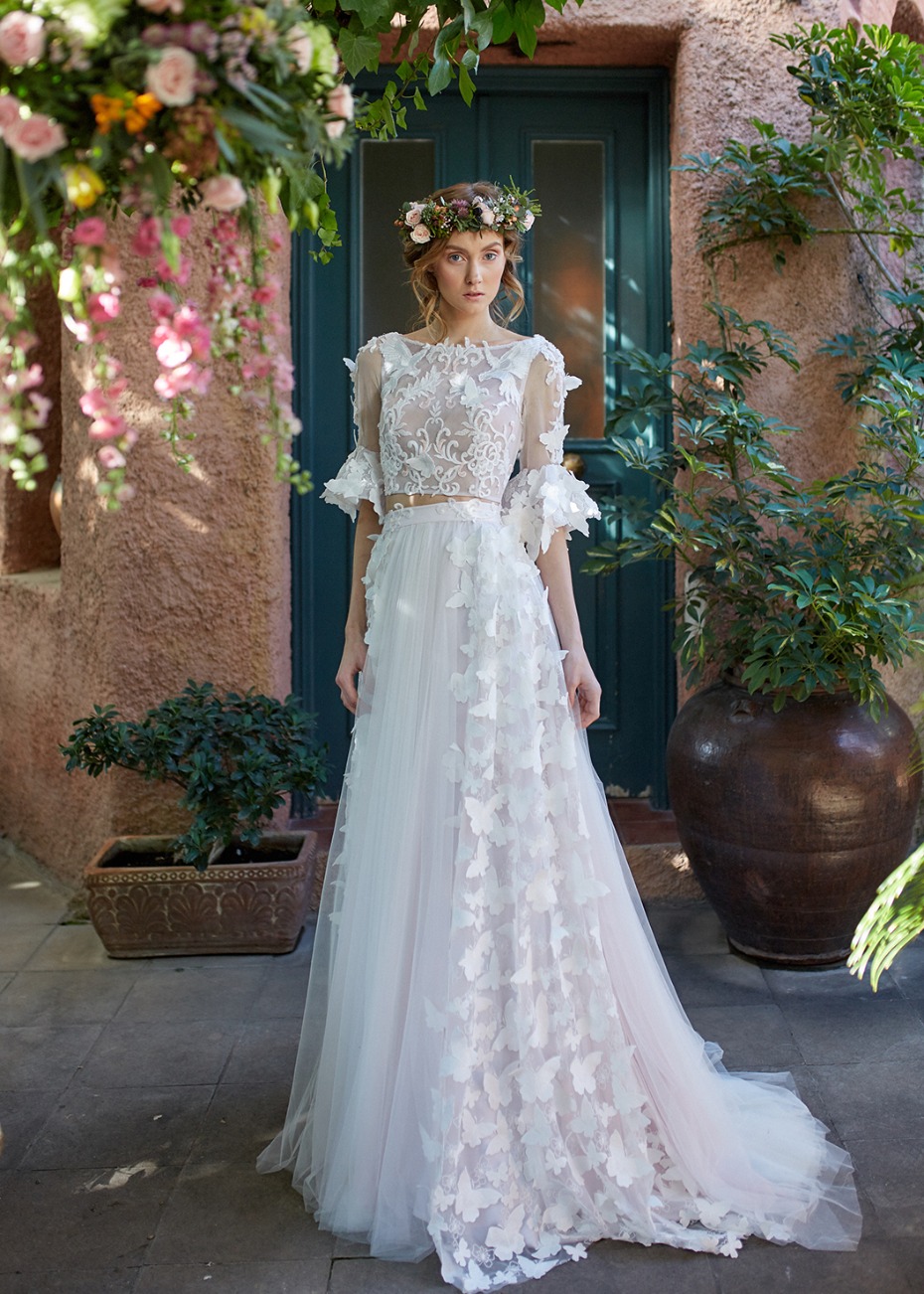 Butterfly appliquÃ© two piece wedding dress from Made Bride by Antonea