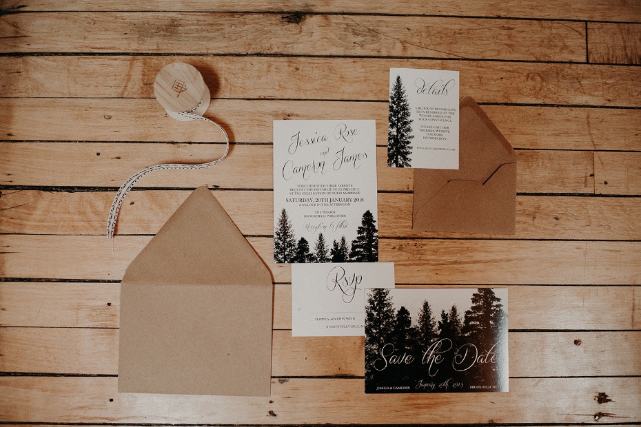 Woodsy invitation suite from Bloom Stationery Co.