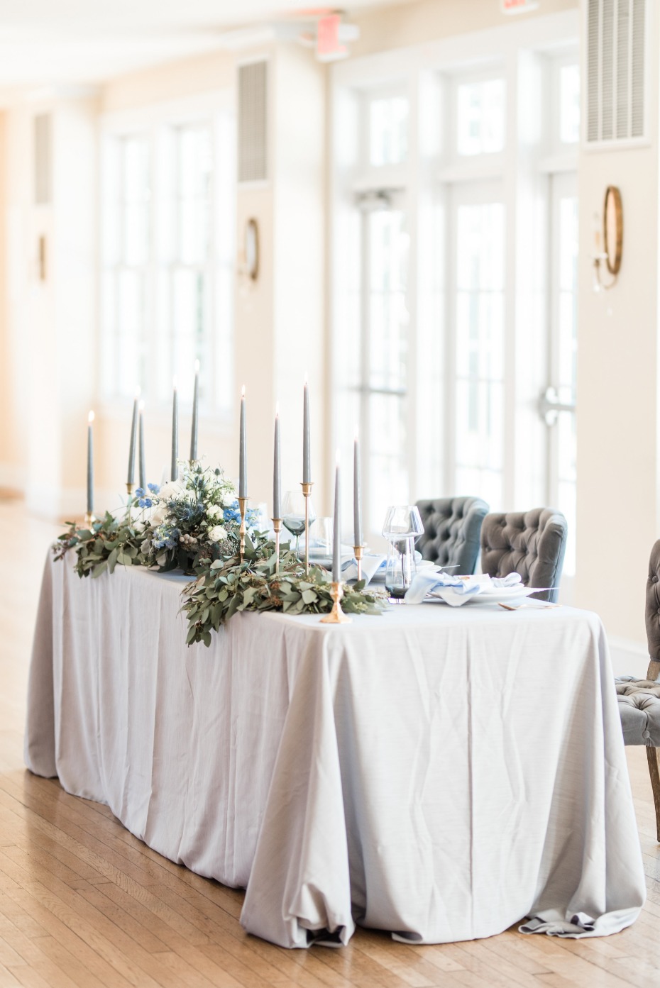 Muted blue sweetheart table