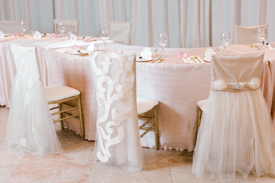 Blush chair linens for a regal wedding