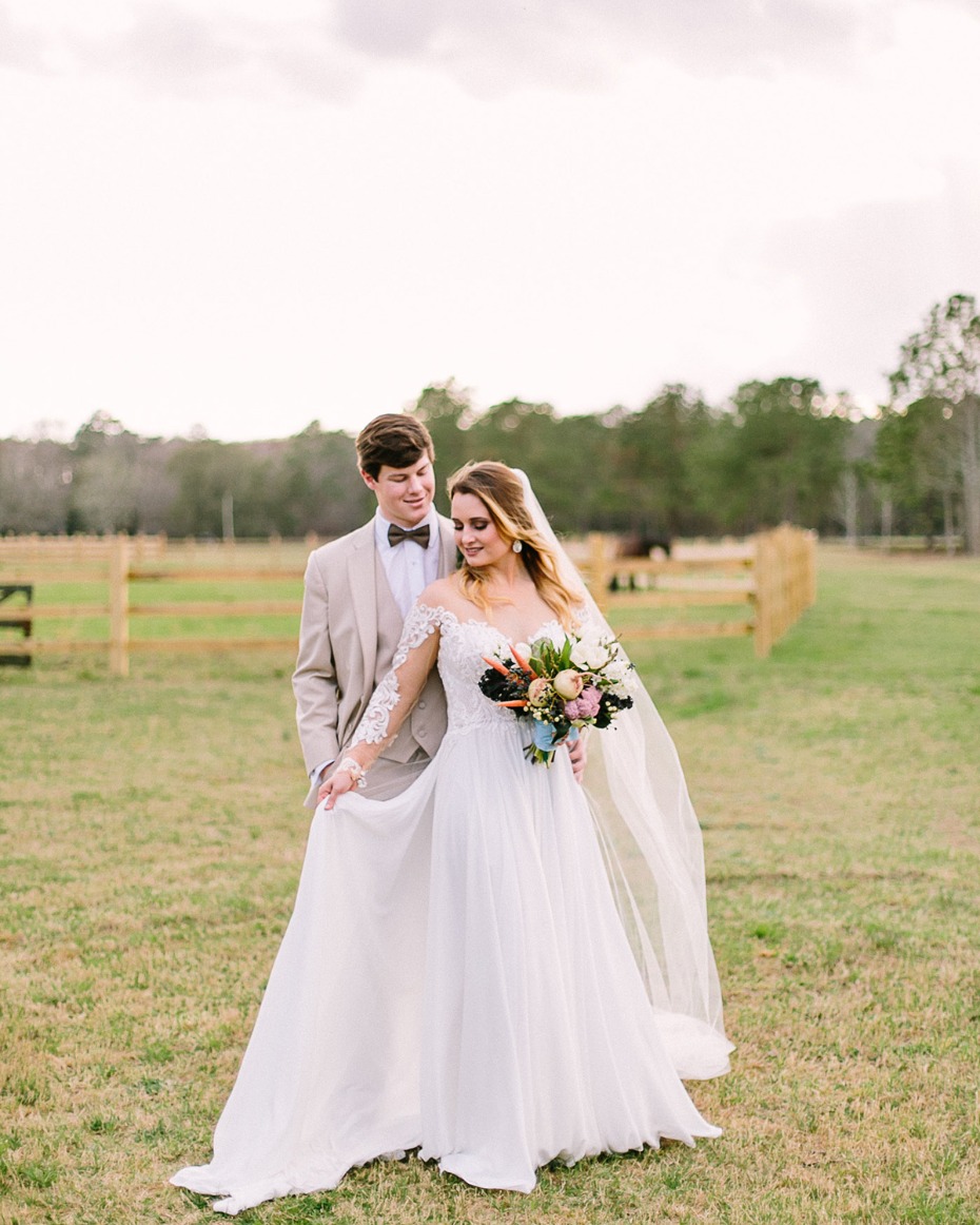 Bride and groom portrait on their wedding day outdoor