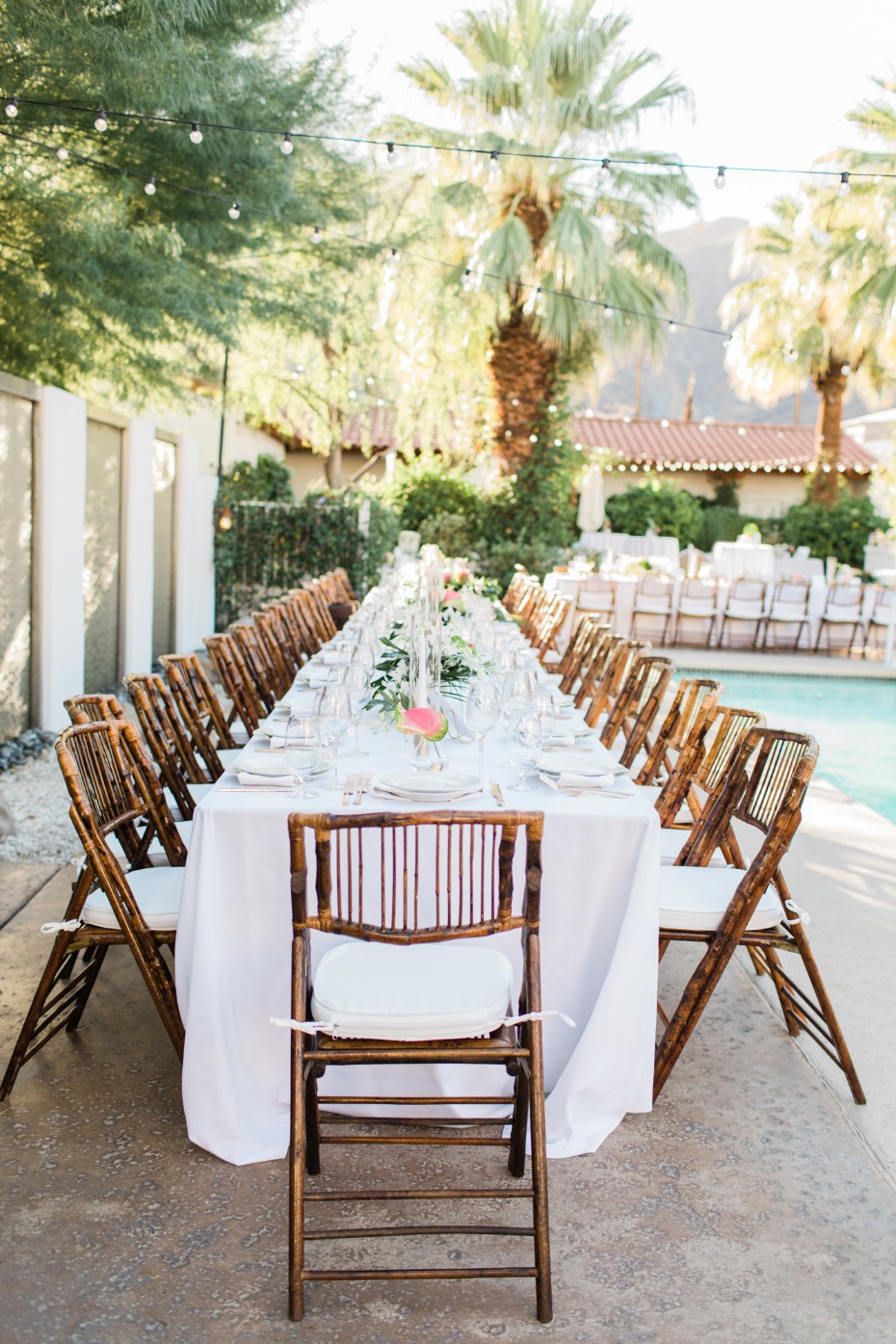 Family style poolside reception
