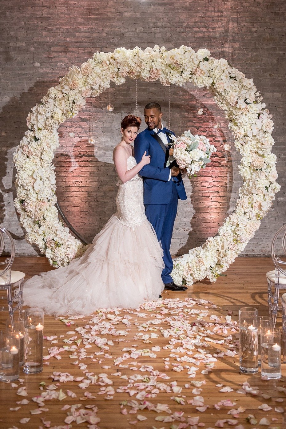 all white wedding wreath backdrop