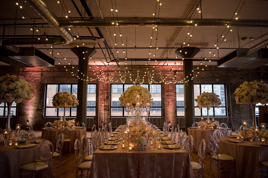 modern industrial romantic wedding reception