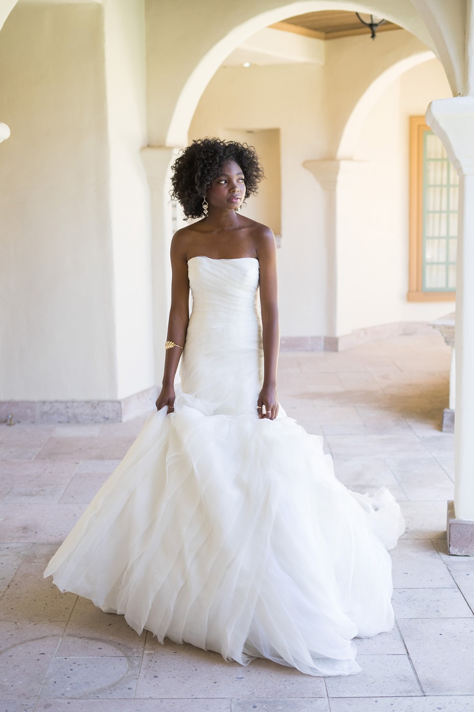 WHITE by Vera Wang Exclusively for Davidâs Bridal Bias-Tier Trumpet Wedding Dress, $1,498