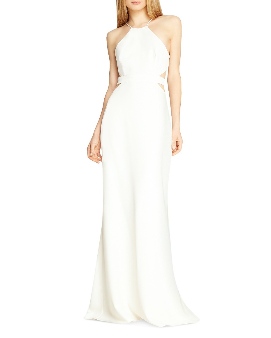 Halston Heritage Halter Gown with Side Cut Outs