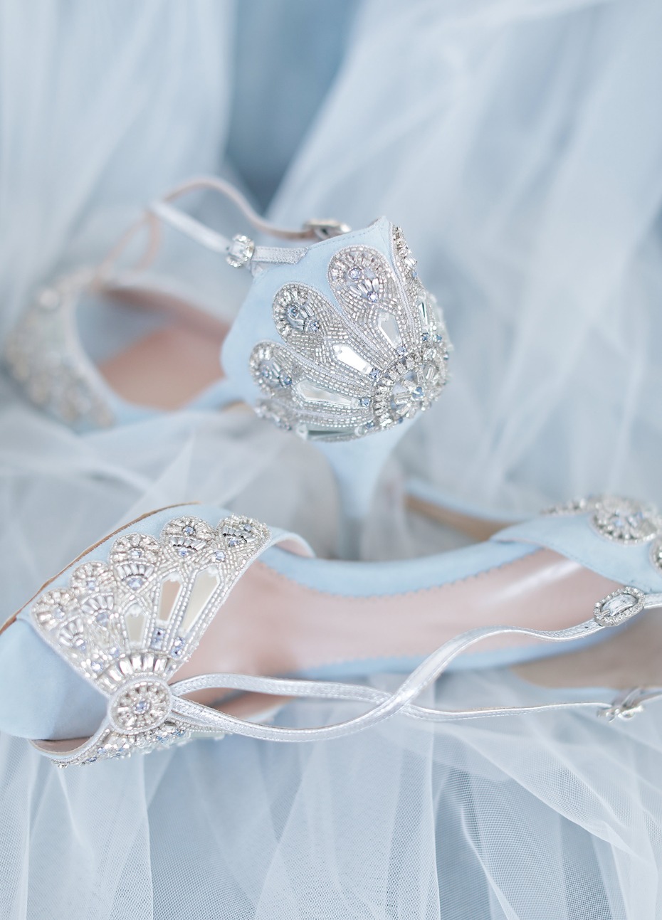 Light blue wedding shoes with crystal embellishments