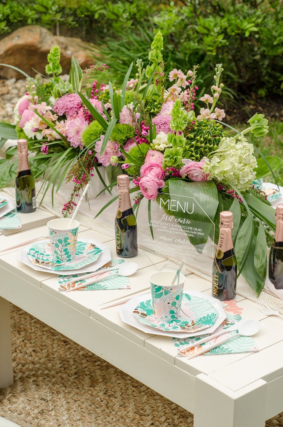 pink green and rose gold wedding table decor idea