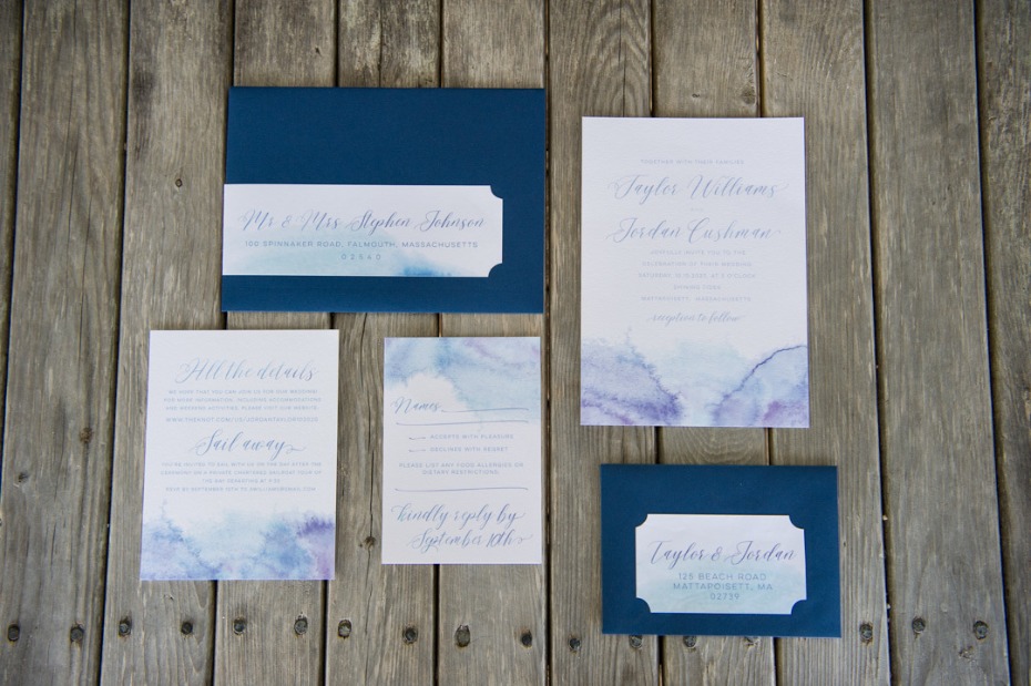 soft watercolor wedding invitation suite