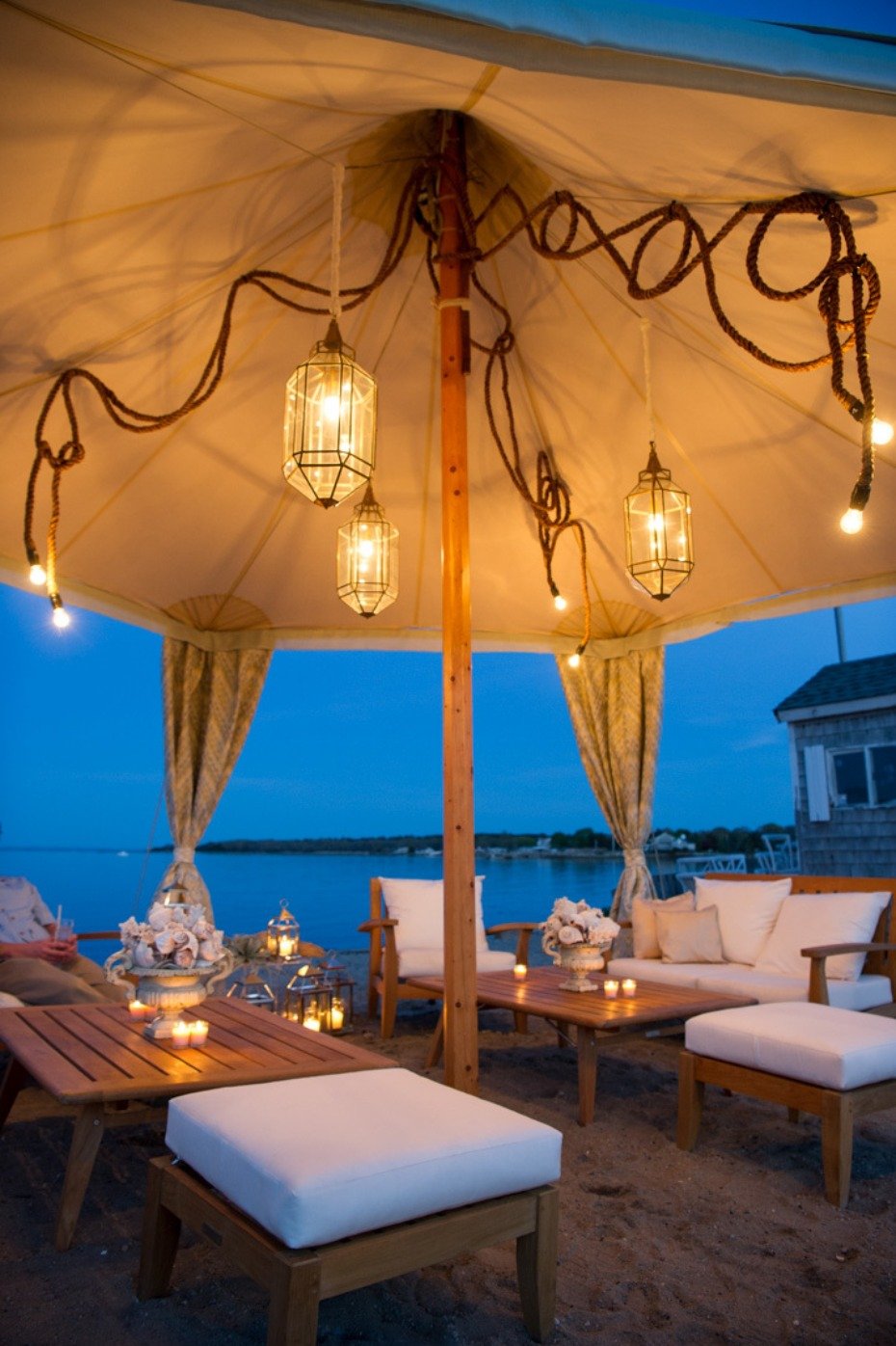 romantic lantern lighting for your beach tent