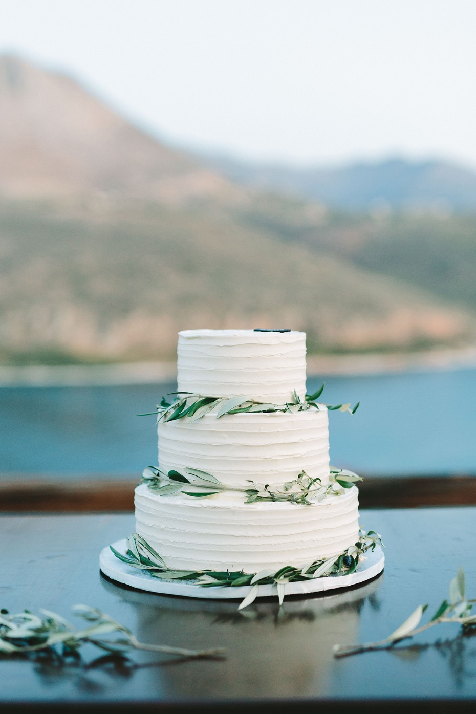 simple olive branch decorated wedding cake
