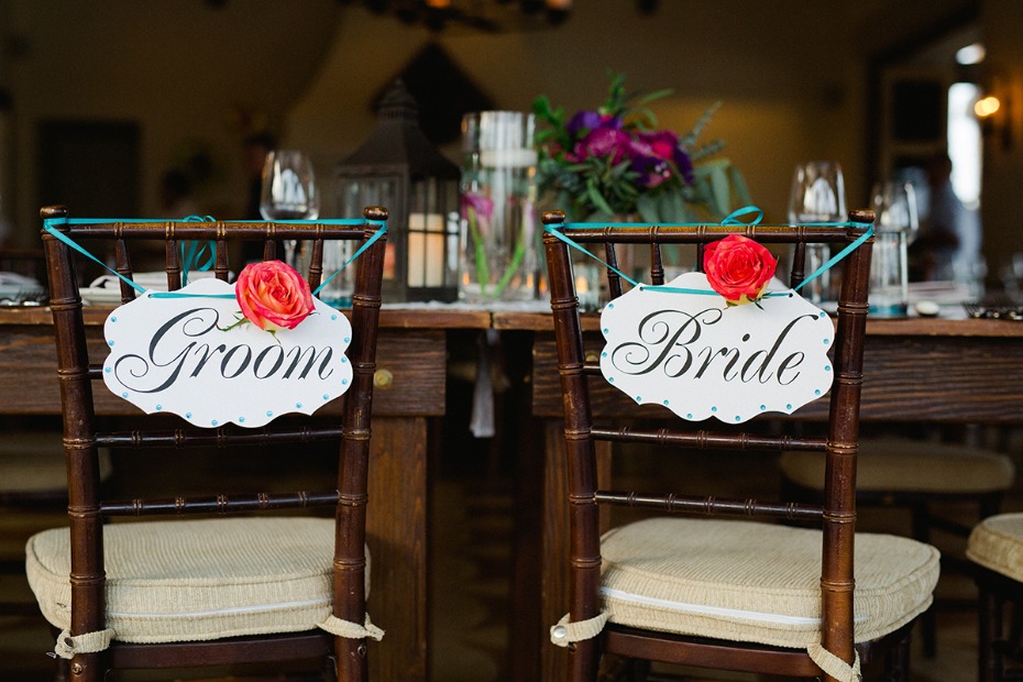 bride and groom wedding seat signs