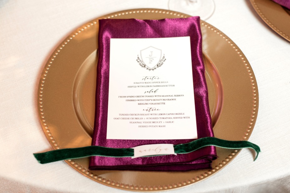 place setting gold and burgundy