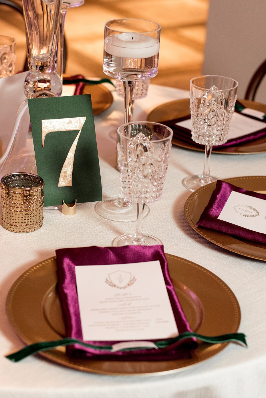 elegant and jewel toned wedding place setting