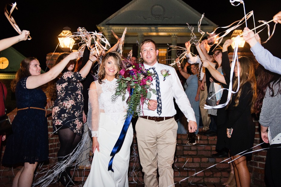 wedding exit with wedding streamers