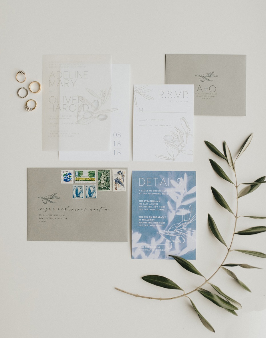 organic and modern styled wedding invitation suite