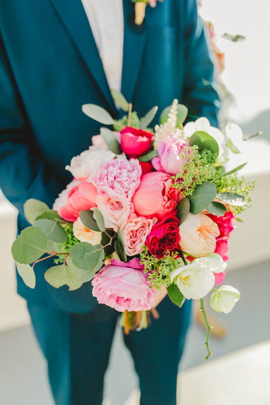 wedding bouquet in assorted pinks