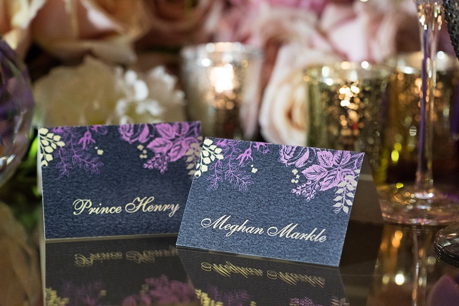 place cards in purple and black
