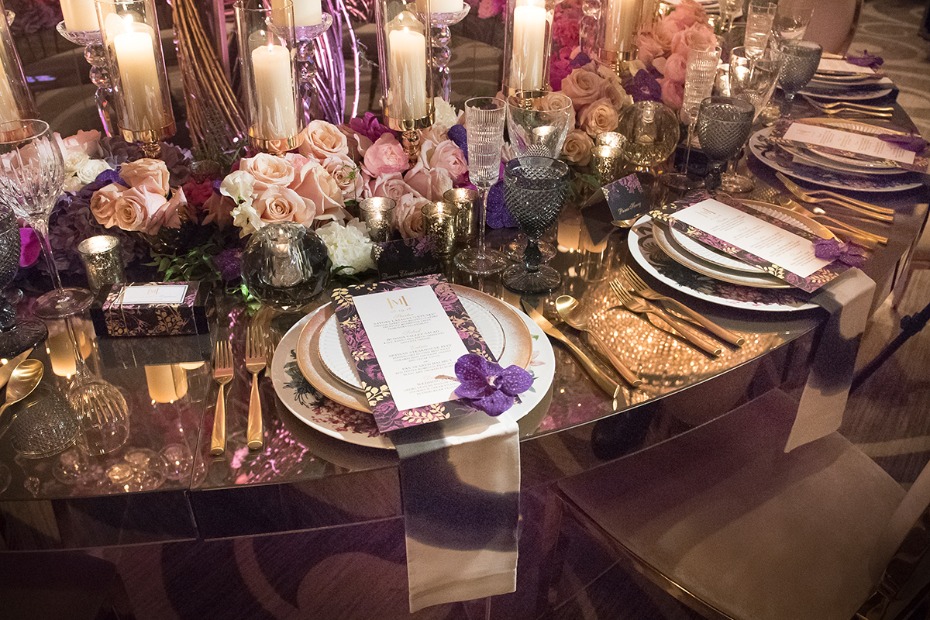 over the top glam wedding table decor