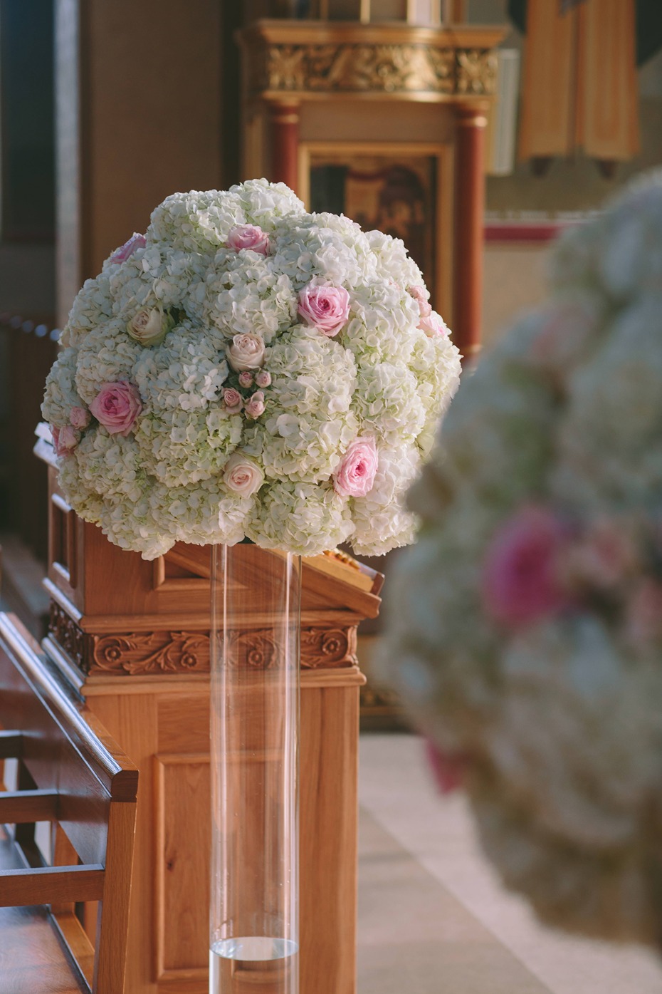 floating white and pink floral decor