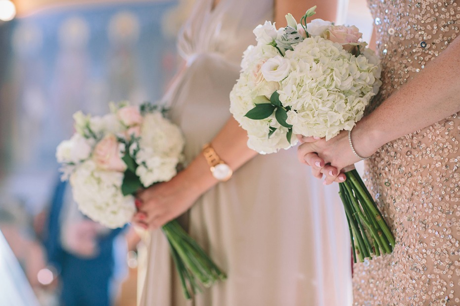 simple white and blush bouquets