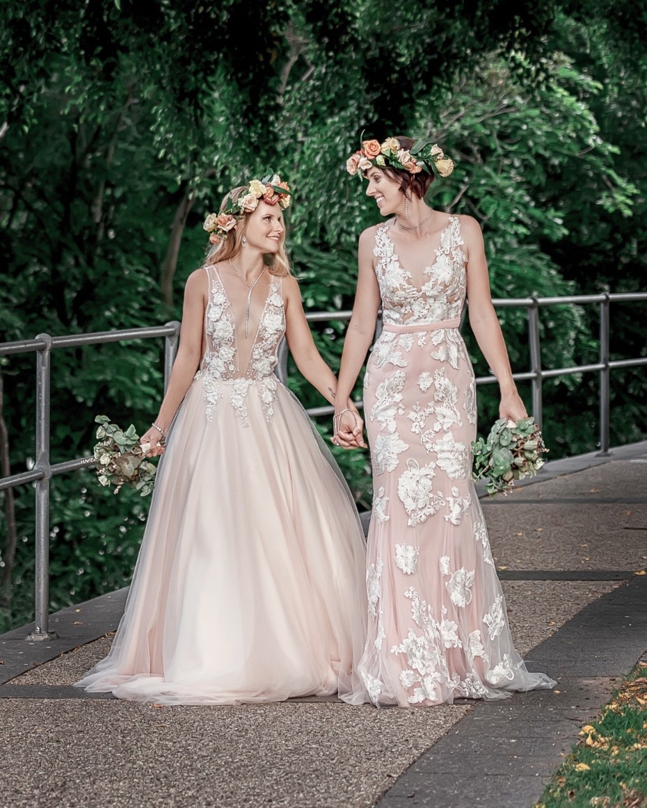 Gorgeous blush wedding dresses from Goddess By Nature