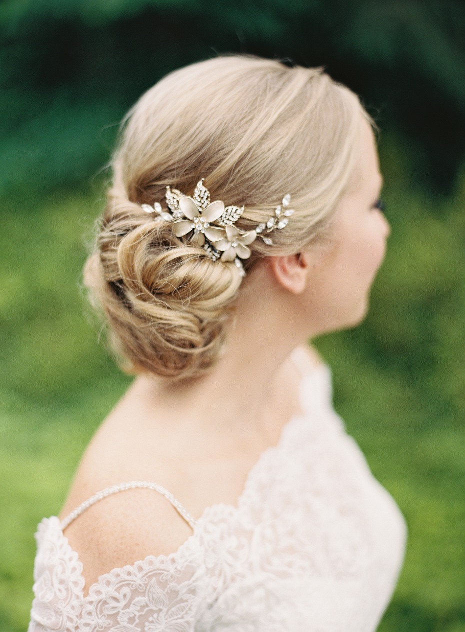 Low updo for the bride