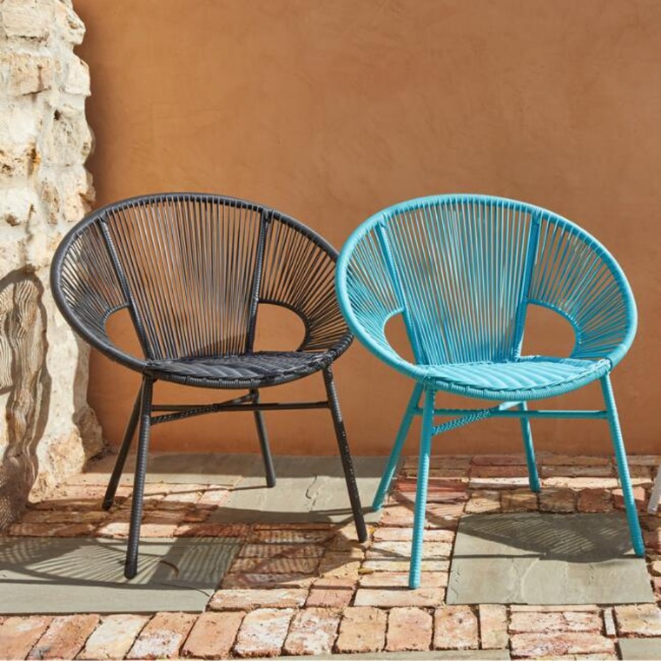 Black and blue outdoor woven chairs patio furniture