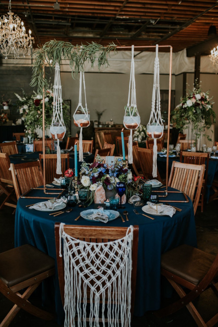 macrame inspired wedding table decor