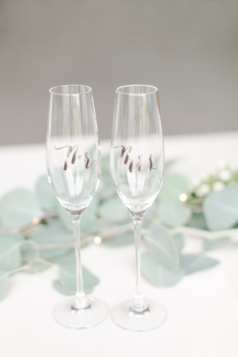 Mr. and Mrs. champagne glasses