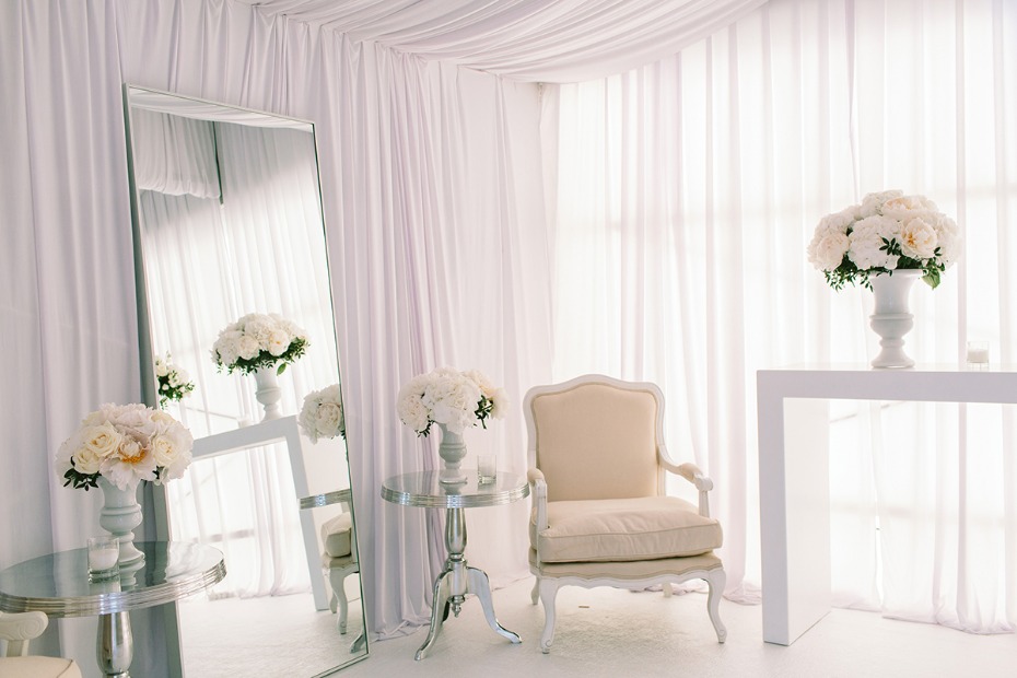 all white wedding dressing room